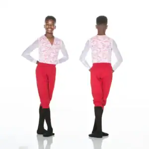 Front and back views of dancer in pink lace costume