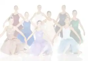 Young ballet dancers posing in colorful costumes