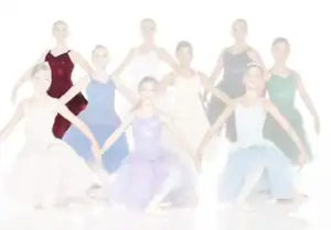 Young ballet dancers in colorful costumes posing together
