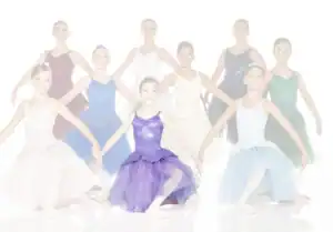 Young ballet dancers in colorful costumes posing together