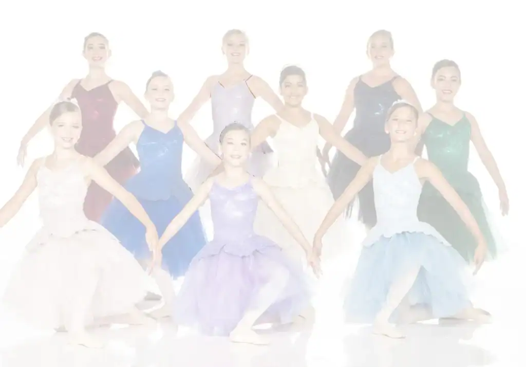 Young ballet dancers posing in colorful costumes