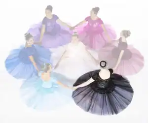Ballerinas in colorful dresses holding hands in a circle