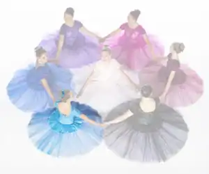 Seven dancers in colorful gowns holding hands in a circle