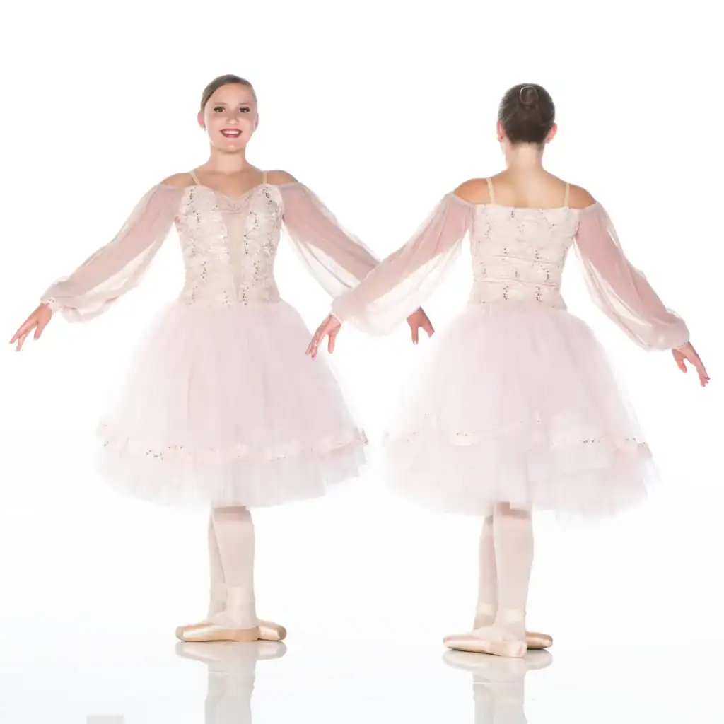 Front and back views of pink ballet costume