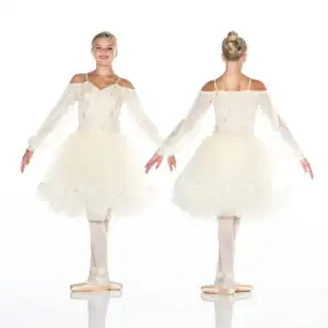 Front and back views of white ballet costume