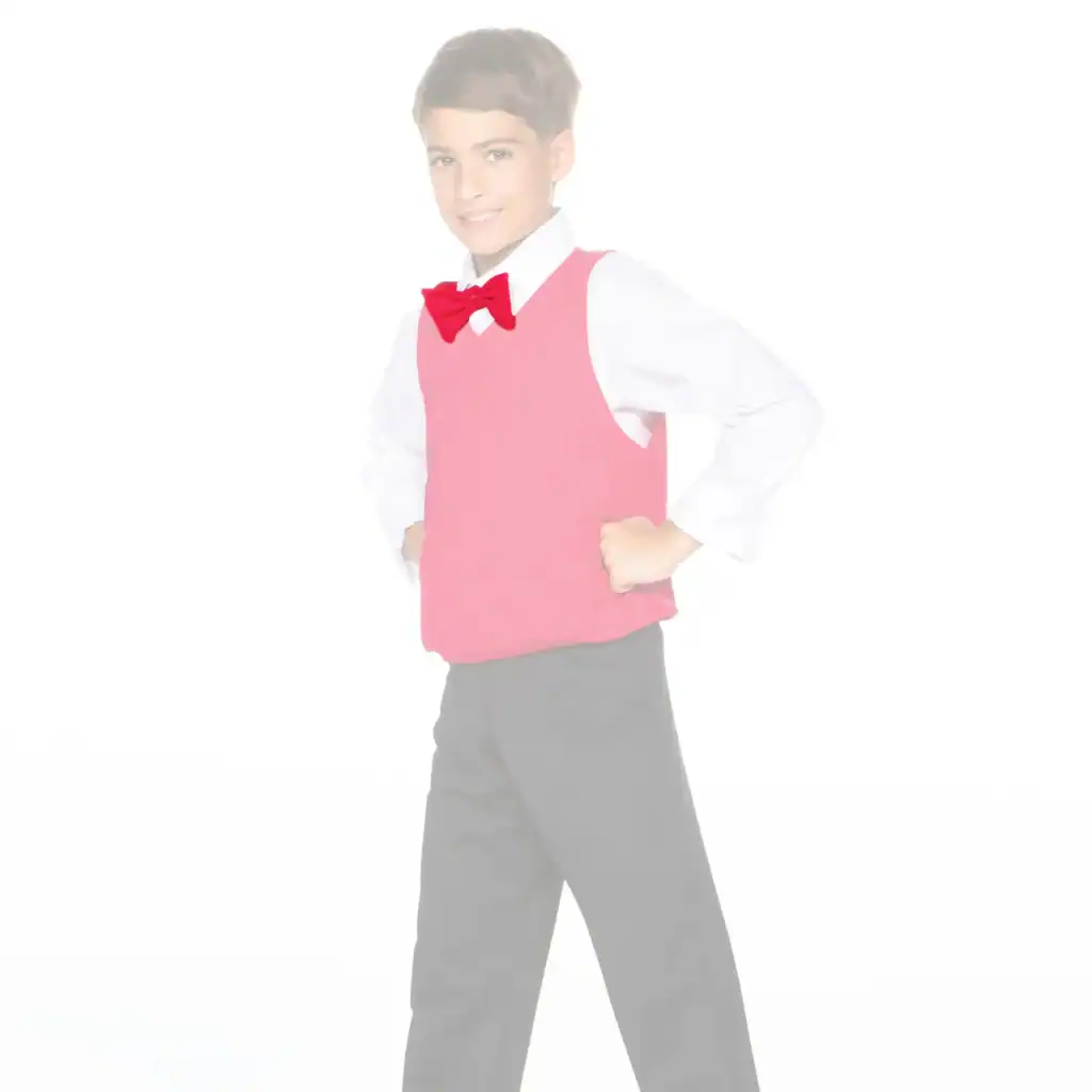 Boy wearing pink vest and red bow tie