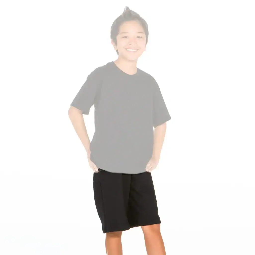 Smiling boy wearing black T-shirt and shorts