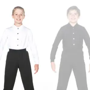 Two smiling boys wearing contrasting black-and-white outfits