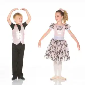 Two children in formal dance costumes posing together
