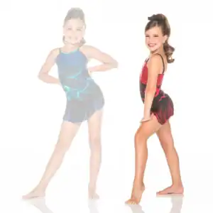 Young dancer in red and black fringed costume posing